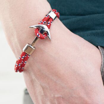 Personalised Mens Red Rope Nautical Anchor Bracelet, 2 of 4