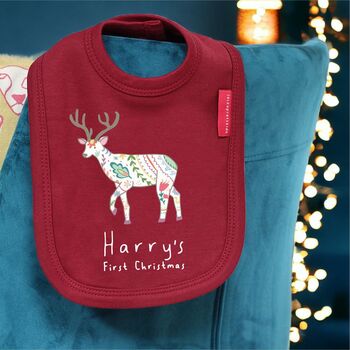 Personalised Nordic Deer First Christmas Bib, 4 of 8