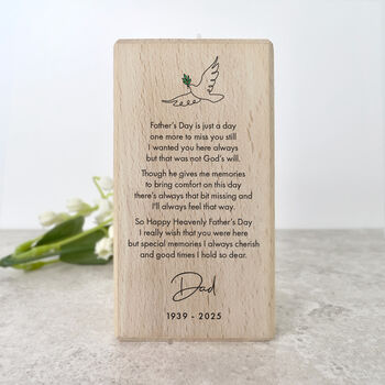Personalised Happy Heavenly Father's Day Wooden Tea Light Holder 10cm, 4 of 5