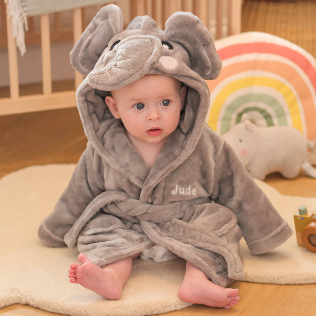 Personalised Elephant Dressing Gown Gift For Baby, 1 of 10