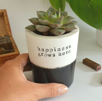 'Happiness Grows Here' Handmade Planter, 2 of 3