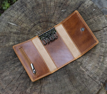Personalised Luxury Tan Leather Key Holder Wallet Gift Boxed, 7 of 7