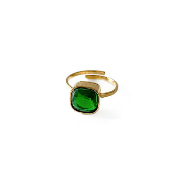 18k Gold Plated Adjustable Ring With Green Stone Ring, 2 of 3