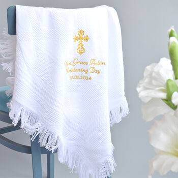 Personalised Christening Shawl With Cross, 3 of 7