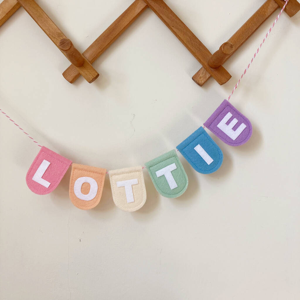Scallop Pastel Bunting Personalised Name Garland, 1 of 10