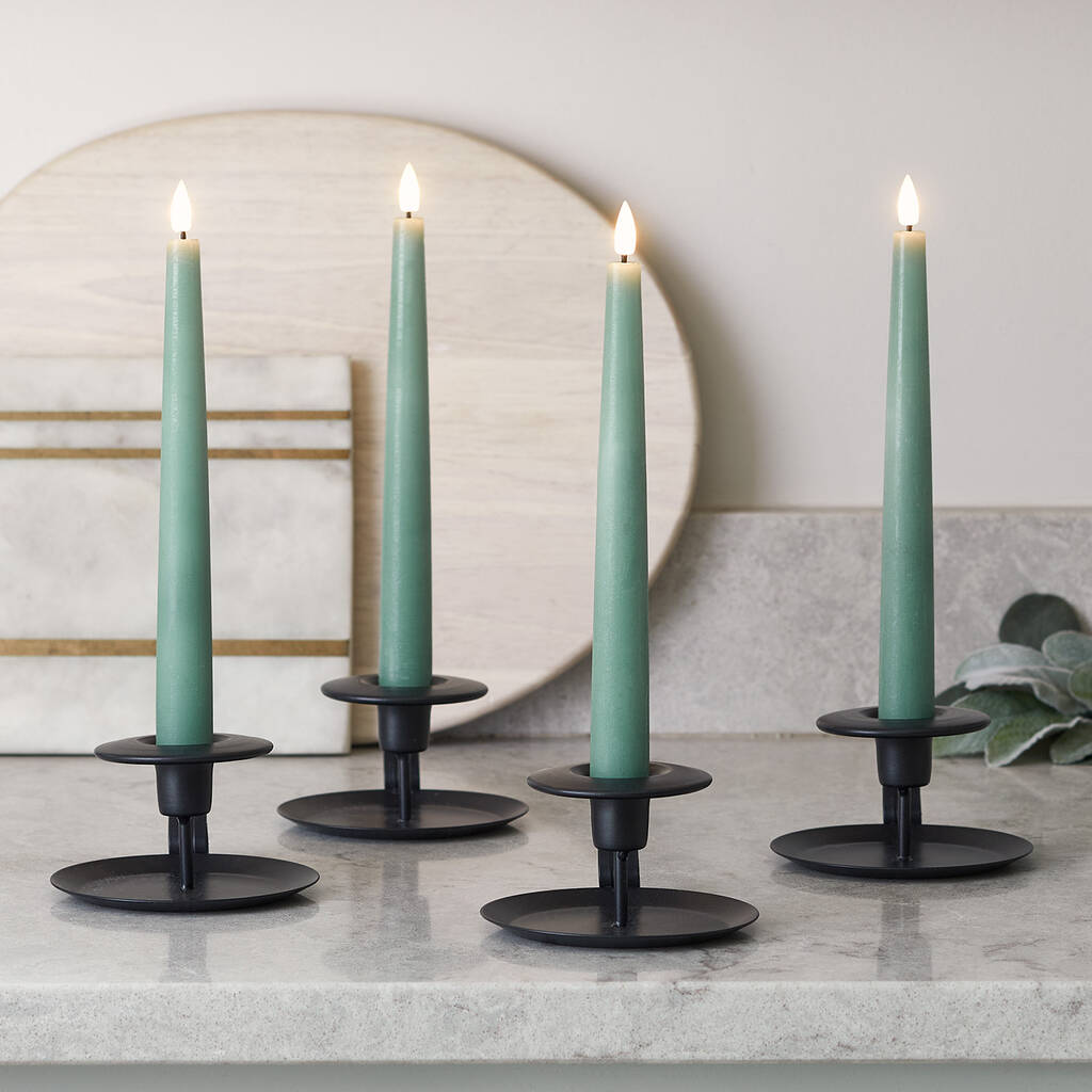 Set Of Four Eucalyptus Green Taper Candles By Lights4fun