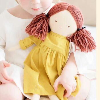 Handmade Rag Doll – Butterscotch Linen Dress, 2 of 4