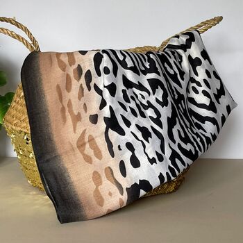 Animal Print Scarf With Ombré Border In Neutral, 4 of 4