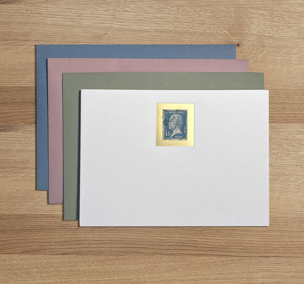 Philatélie Letterpress Notecard Set Featuring Vintage Stamps, 1 of 3