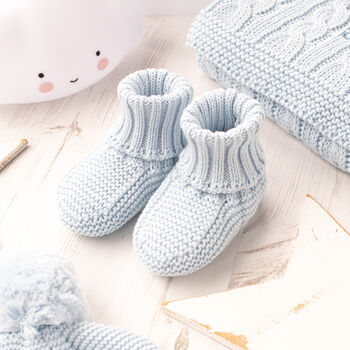 Toffee Moon Baby Boy Blue Knitted Booties, 6 of 12