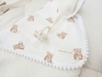 Vintage Bear Sherpa Boucle Baby Blanket Made With Organic Muslin, 6 of 11