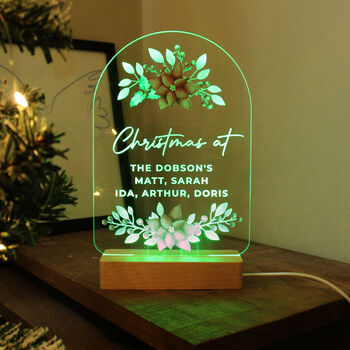 Personalised Christmas Poinsettia Wooden Based LED Christmas Light, 4 of 12