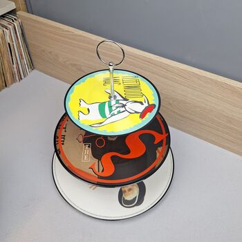 Three Tier Vinyl Record Cake Stand Picture Discs Retro, 2 of 6