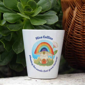 'Rainbow Mushroom' Personalised Teacher Plant Pot Gift, 2 of 2