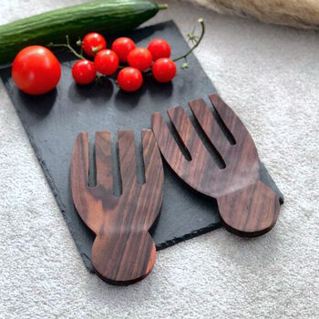 Hand Shaped Wooden Salad Server Spoons And Salad Tongs, 3 of 7
