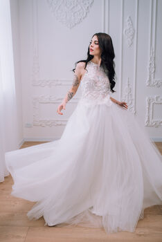 Ivory Lace Bridal Topper With Sleeves – Wedding Top Overlay, 8 of 12