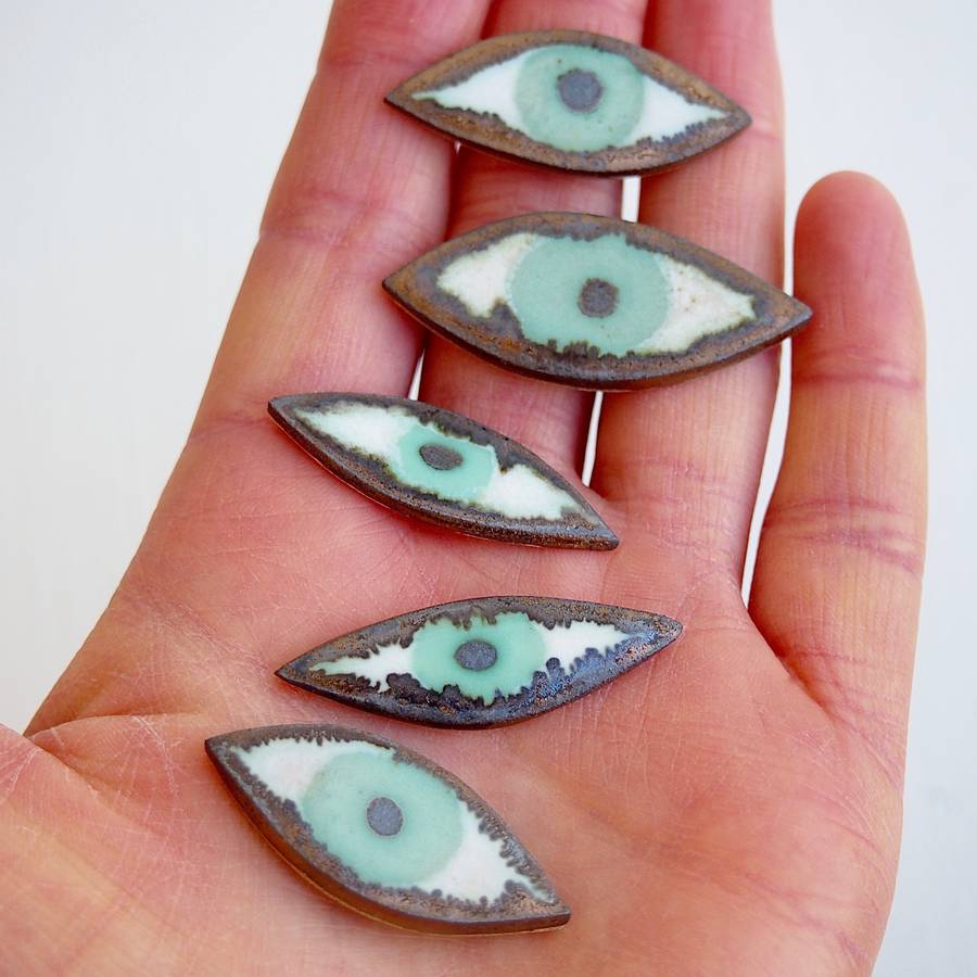 handmade ceramic eye pin jewellery badge by