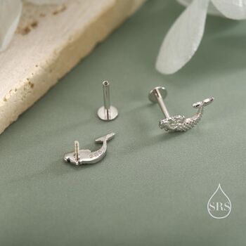 Sterling Silver Tiny Mermaid Flat Back Earrings, 3 of 8