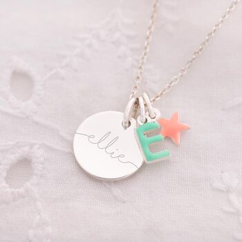 Esme Disc And Enamel Charms Name Necklace, 2 of 7