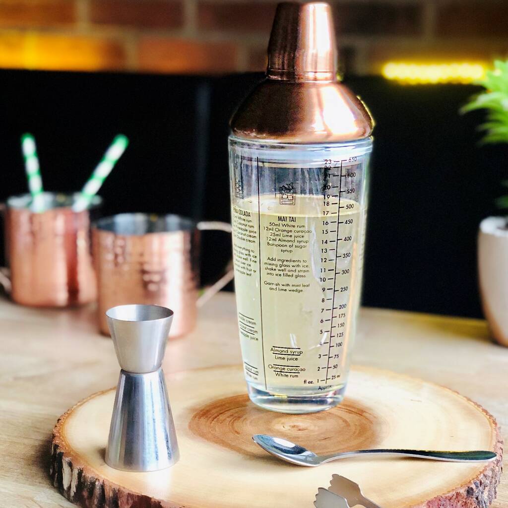 Copper Cocktail Shaker With Recipes And Amounts, 1 of 2