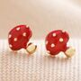 Red Enamel Mushroom Stud Earrings In Gold Plating, thumbnail 2 of 4