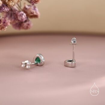 Tiny Emerald Green Cz Heart Stud Earrings, 6 of 12