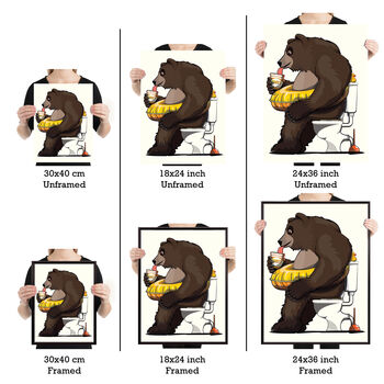 Brown Bear Bathroom Poster, Toilet Humour Animal Print, 4 of 6