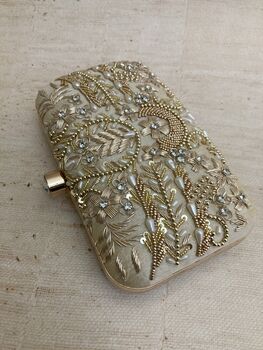 Gold Handcrafted Embroidered Rectangular Clutch Purse, 2 of 7