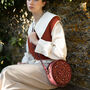 Magical Mushroom Embroidered Burgundy Velvet Circle Bag, thumbnail 3 of 9