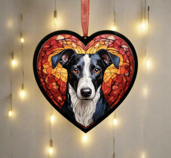 Whippet Stained Glass Effect Heart Suncatcher, 3 of 7