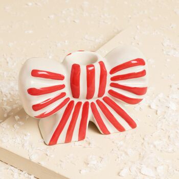 Red And White Stripe Bow Ceramic Candle Holder, 3 of 3