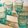 Set Of Four Embossed Turquoise Glass Tumblers, thumbnail 1 of 7