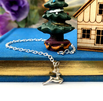 Personalised Sterling Silver Reindeer And Initial Star Bracelet, 2 of 11