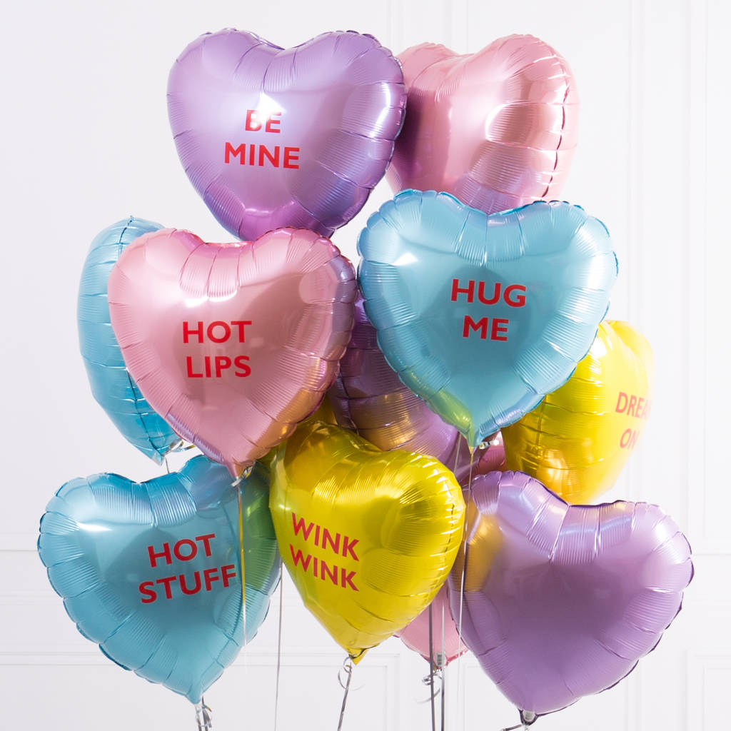 Inflated One Dozen Love Heart Valentines Foil Balloons By Bubblegum