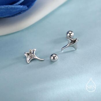 Sterling Silver Manta Ray Screw Back / Internally Threaded Flat Back / Stud Earrings, 7 of 12