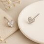 Sterling Silver Cz Sparkly Heart Stud Earrings, thumbnail 1 of 8