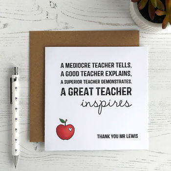 Personalised Inspiring Teacher Card By Cloud 9 Design ...