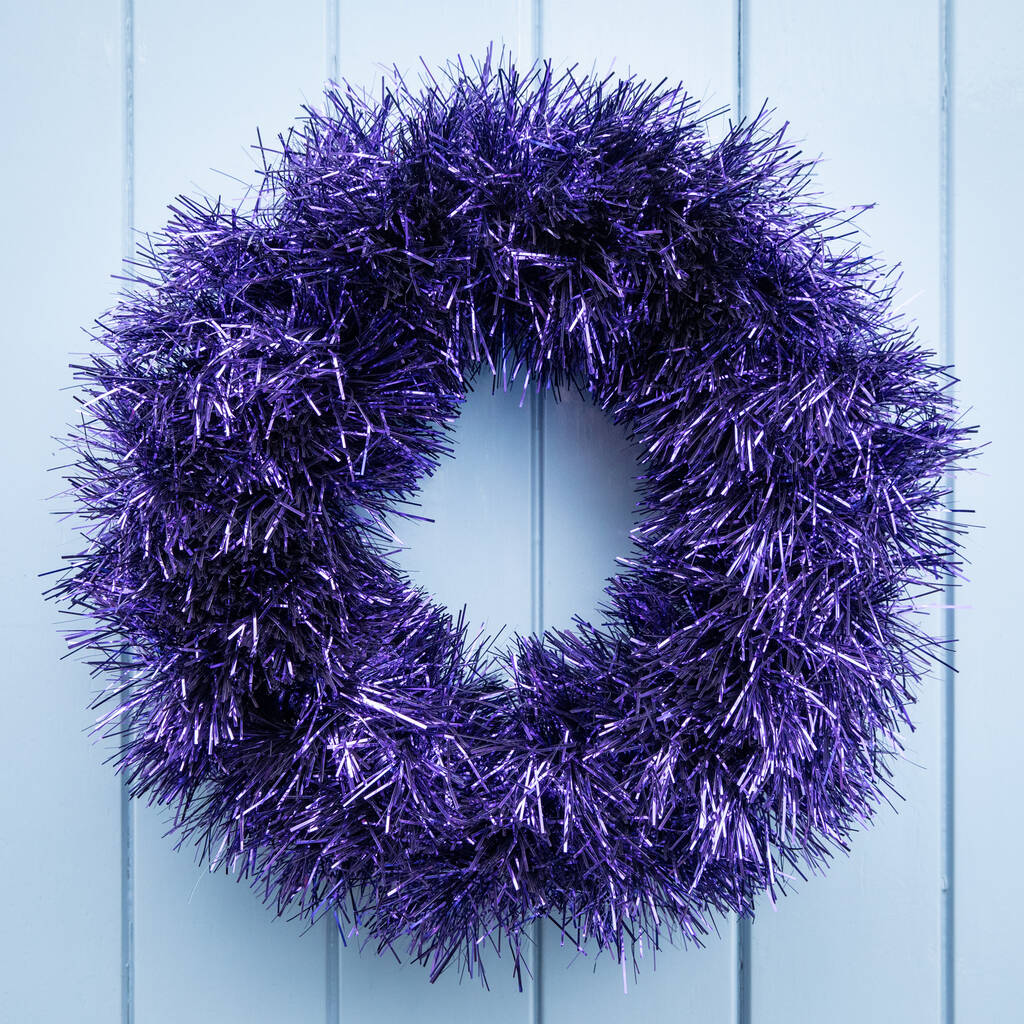 Kitsch Purple Tinsel Christmas Wreath By Slice of Pie Designs