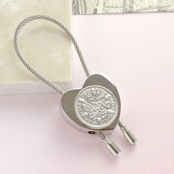 Personalised Sixpence Heart Keyring Dates 1928 To 1967, 2 of 9