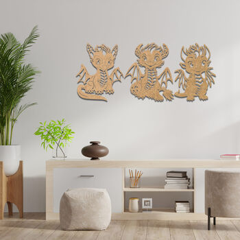Dragon Trio Wood Art: Kids Room Wall Decor, 7 of 10