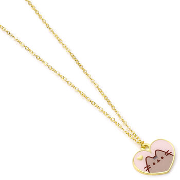 Pusheen The Cat Pink And Gold Heart Necklace, 4 of 7