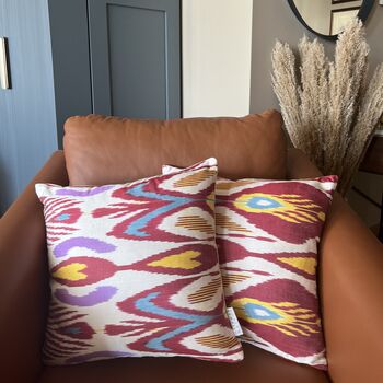 Square Ikat Silk Cushion Abstract Multi Coloured, 4 of 8