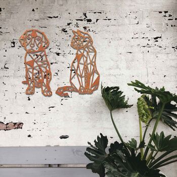 Geometric Dog And Cat Set Metal Wall Art Decor, 7 of 10