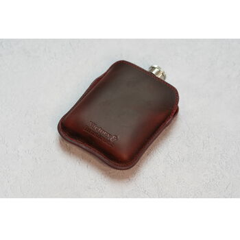 Burgundy Leather Cased Hip Flask 6oz Stainless Steel, 10 of 12