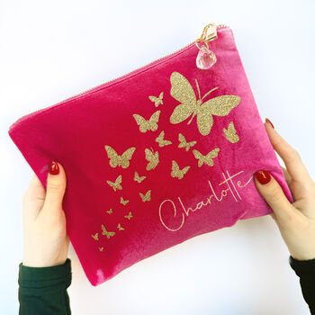 Personalised Velvet Butterfly Trail Make Up Bag Bag, 4 of 12