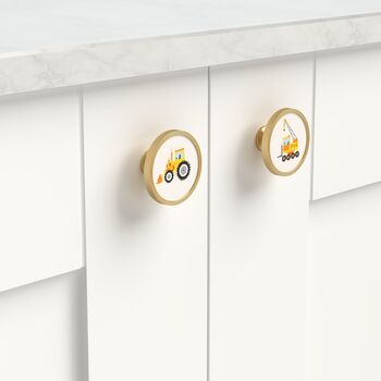Boys Bedroom Knobs Construction Truck Vehicles Drawer Door Cupboard Cabinet Handle Available In A Gold, Silver, Black And Antique Gold Base, 2 of 7