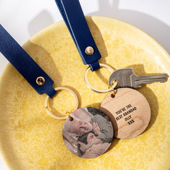 Grandad's Cheery Wood Photograph Keyring With Message, 3 of 8