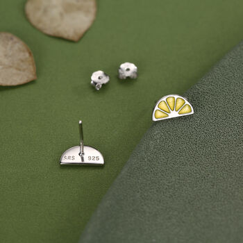 Sterling Silver Lemon Slice Stud Earrings, 5 of 11