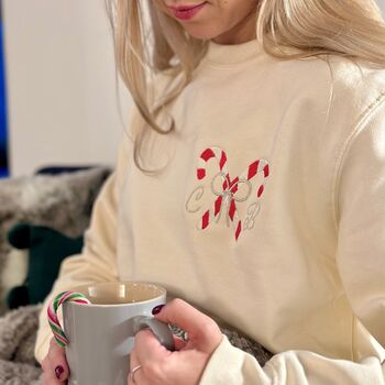 Embroidered Candy Cane Initial Christmas Jumper, 3 of 4
