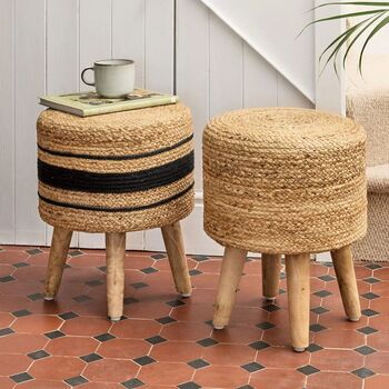 Eco Blend Jute Footstool With Stripes, 3 of 4